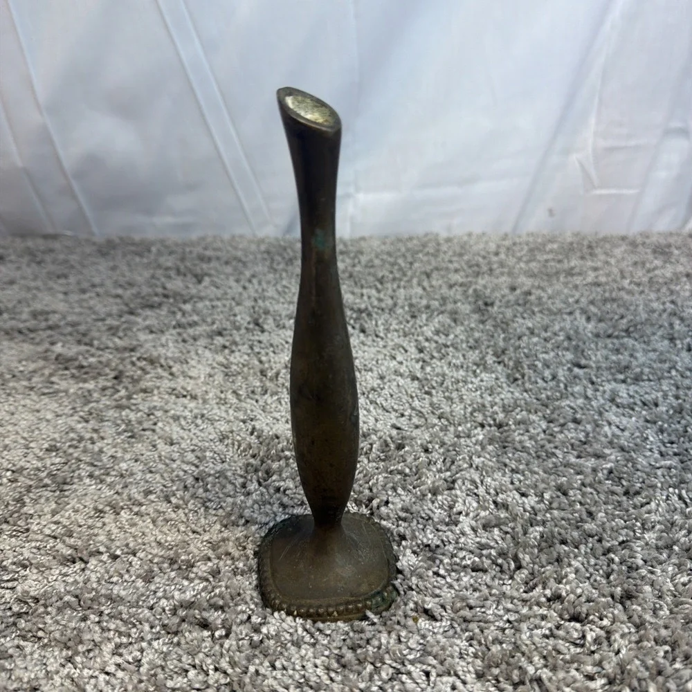 Vintage Solid Brass Bud Vase Mid Century Modern Tapered Made in India Boho Decor